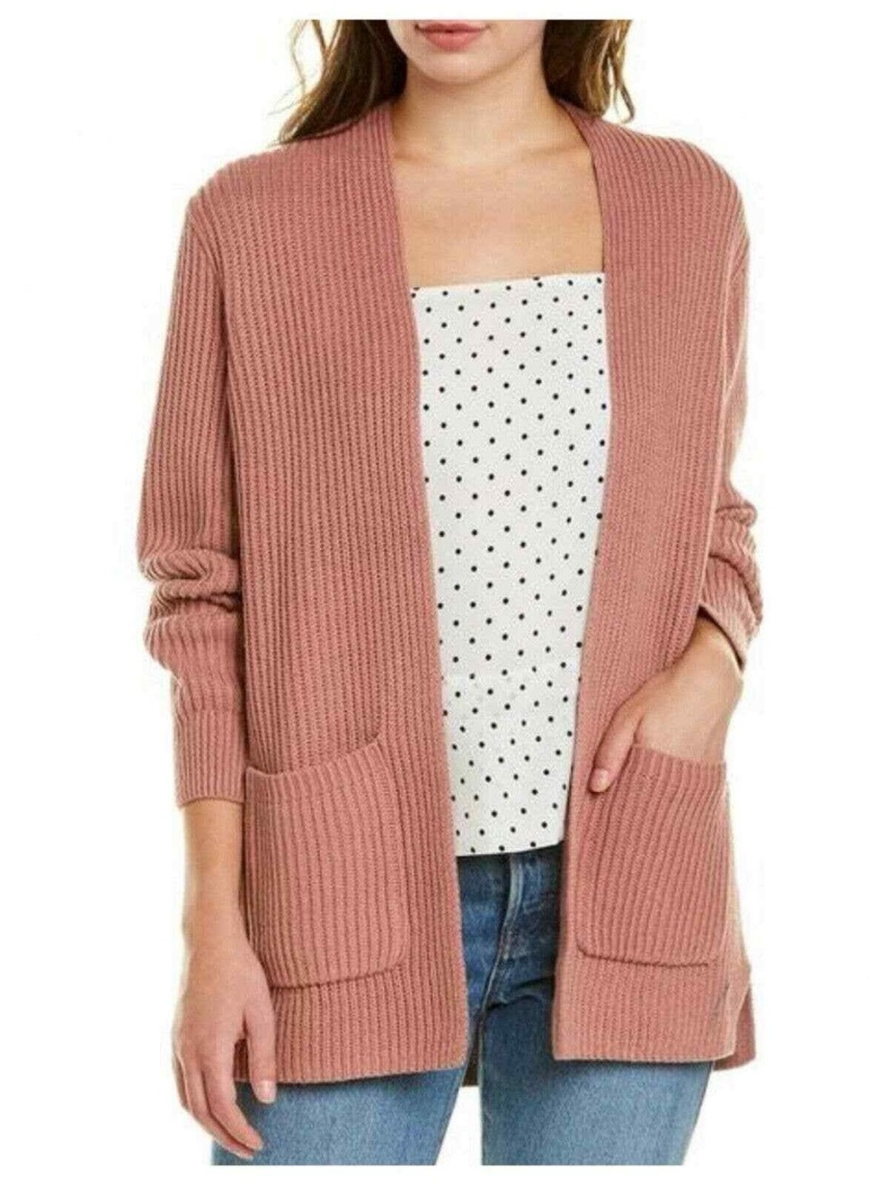 Madewell Women's Nolan Ribbed Open-Front Cardigan Sweater - Dusty Rose Size XL